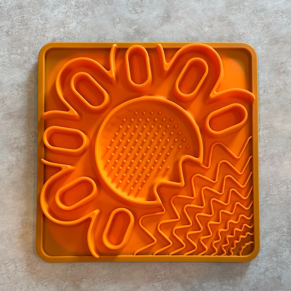Orange Framed "Spill Resistant" Silicone Multi Surface Lick Mat, 9.5" x 9.5"